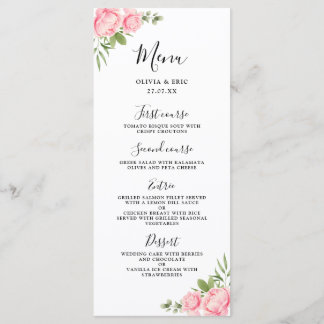 Menú de boda de primavera / verano con acuarela fl