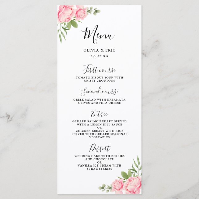 Menú de boda de primavera / verano con acuarela fl (Anverso)