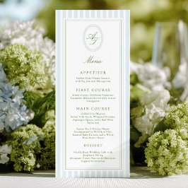 Menú de boda de rayas azules elegantes