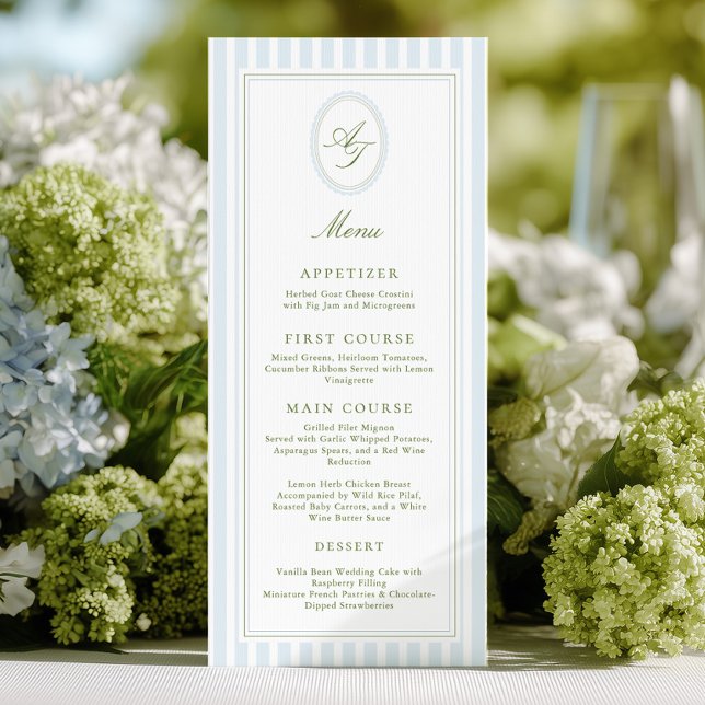 Menú de boda de rayas azules elegantes (Subido por el creador)