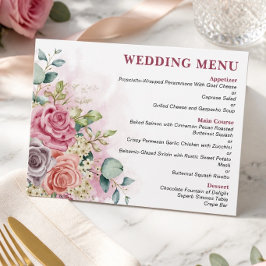 Menú de Boda de Rosas Acuarela
