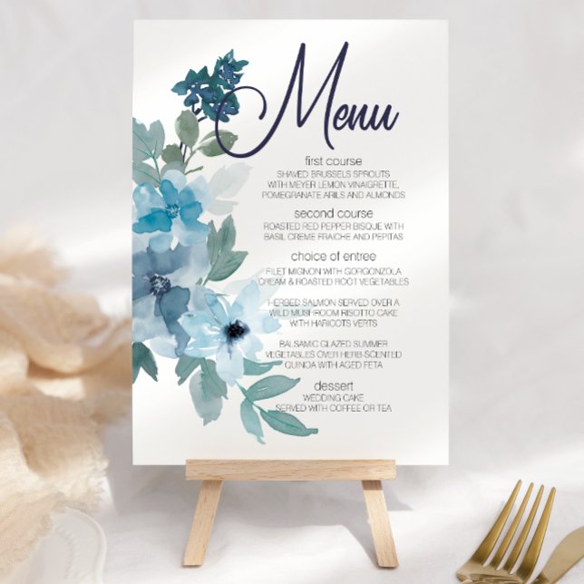 Menú de Boda de Rosas Acuarela Azul Pastel Moderno (Subido por el creador)