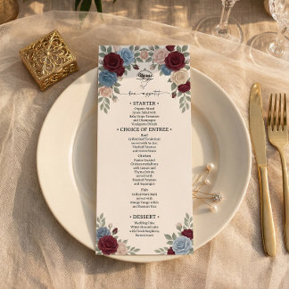 Menú de Boda de Rosas Burgundy Elegantes