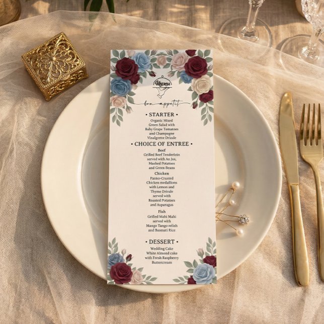 Menú de Boda de Rosas Burgundy Elegantes (Subido por el creador)