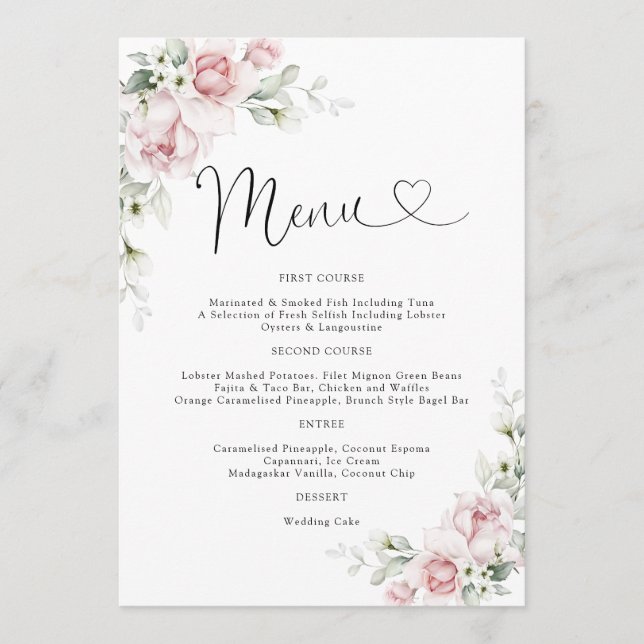 Menú de Boda de Rosas Rosadas (Anverso)