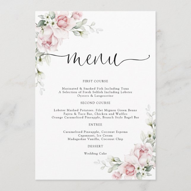 Menú de Boda de Rosas Rosadas (Anverso)