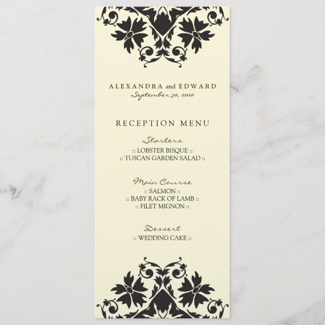 Menú de Boda de Sello Decorativo Recepción (negro) (Anverso)