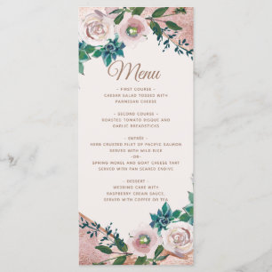 Menú de Boda de Suculentas con Rosa Dorado y Rosa