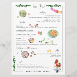 Menú de Boda de Taco Bar Personalizado Ilustrado