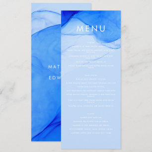Menú de Boda de Tinta Moderna Personalizado Azul I
