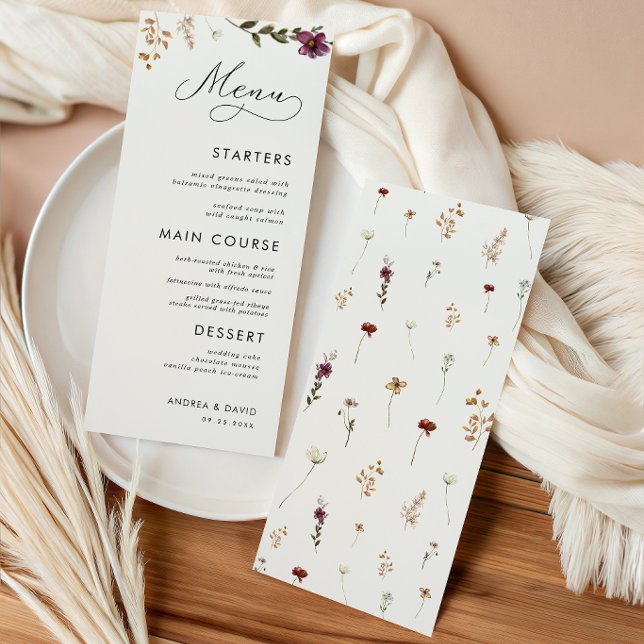 Menú de boda de tres platos Boho Wildflowers Ivory (Subido por el creador)