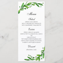 Menú de boda de verano al aire libre. Menú de cena