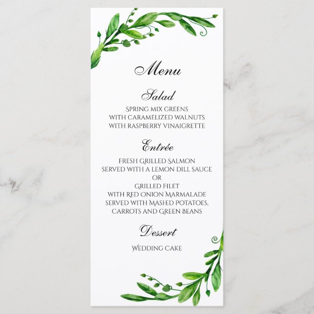 Menú de boda de verano al aire libre. Menú de cena (Anverso)
