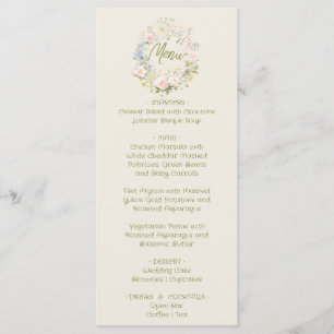 Menú de boda de verano con flores dibujadas a mano