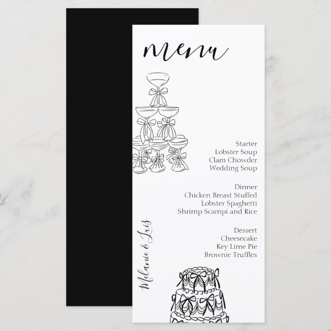 Menú de Boda de Vino Blanco y Negro Caprichoso (Anverso / Reverso)