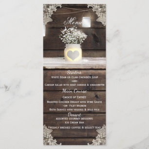 Menú de Boda del Granero de Madera Rústica, Encaje