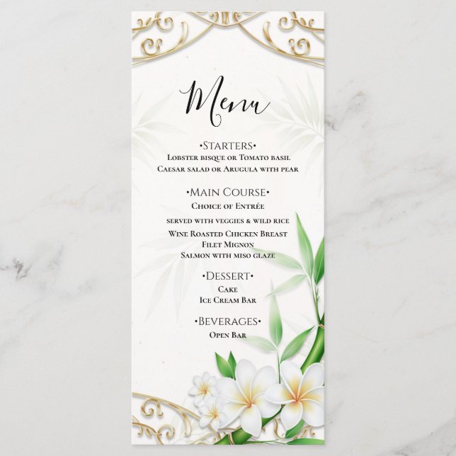 Menú de Boda del Jardín de Bambú Imperial Tropical (Anverso)
