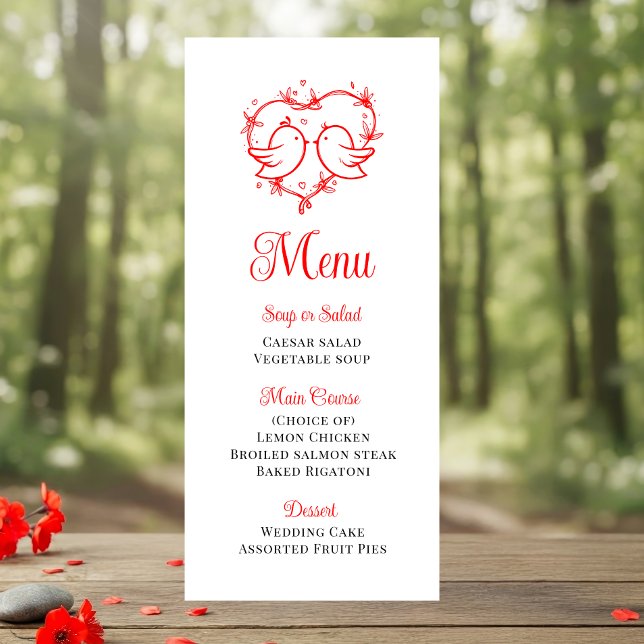 Menú de Boda del Jardín de Corazón Rojo de Pájaros (Subido por el creador)