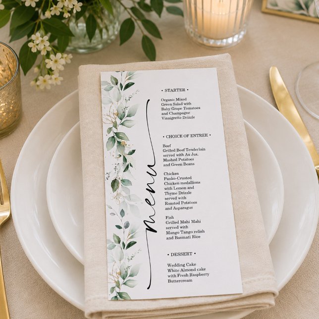 Menú de boda doble cara de vegetación acuarela (Subido por el creador)