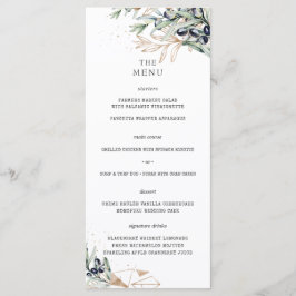Menú de boda dorado de olivar elegante verde