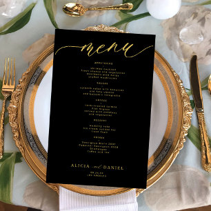 Menú de boda dorado tipográfico romántico presupue