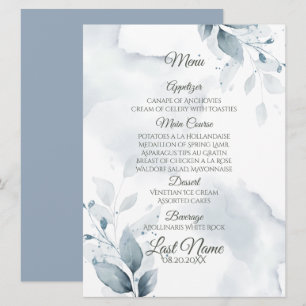 Menú de boda Dusty Blue Botanical Menu