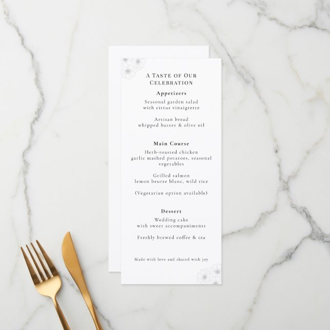 Menú de Boda Elegancia Floral Suave "4 *9" (Anverso/Reverso In Situ)