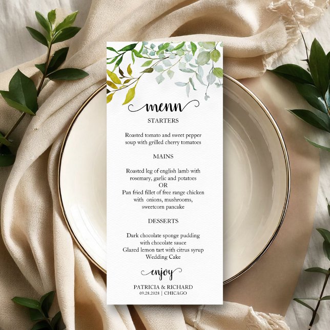Menú de Boda Elegante Acuarela con Vegetación (Subido por el creador)