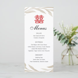 Menú de Boda Elegante Beige Hojas Chino