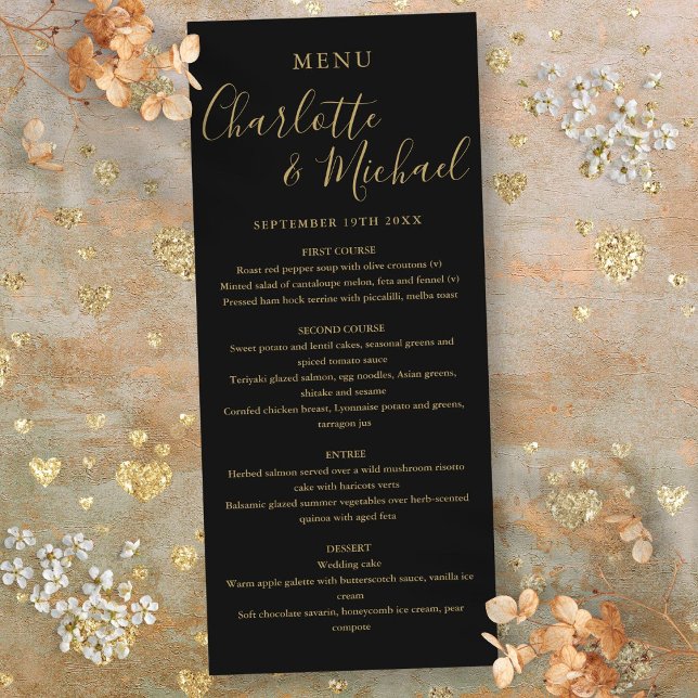 Menú de Boda Elegante Black Gold Signature (Black Gold Elegant Signature Wedding Menu)