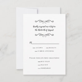 Menú de Boda Elegante Blanco y Negro Clásico