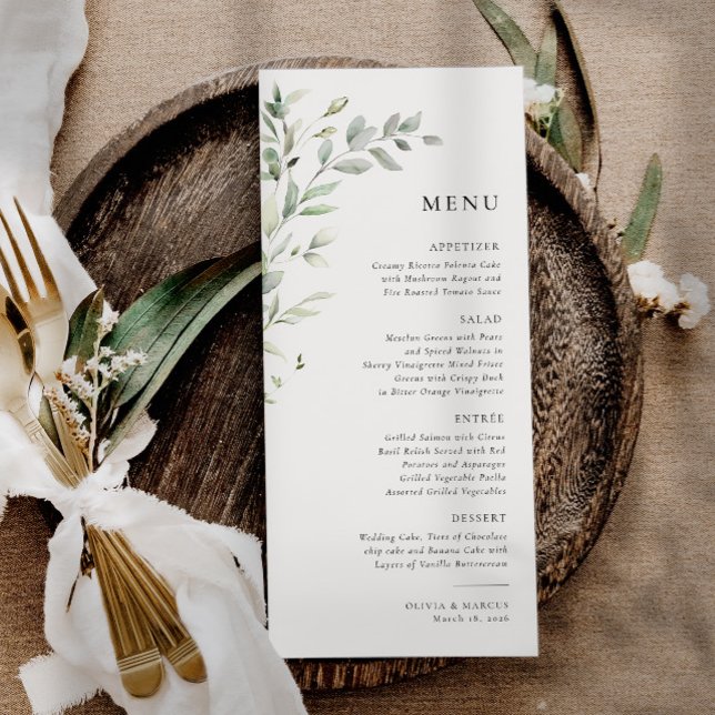 Menú de Boda Elegante Botánica de Oliva Verde Sage (Menu)