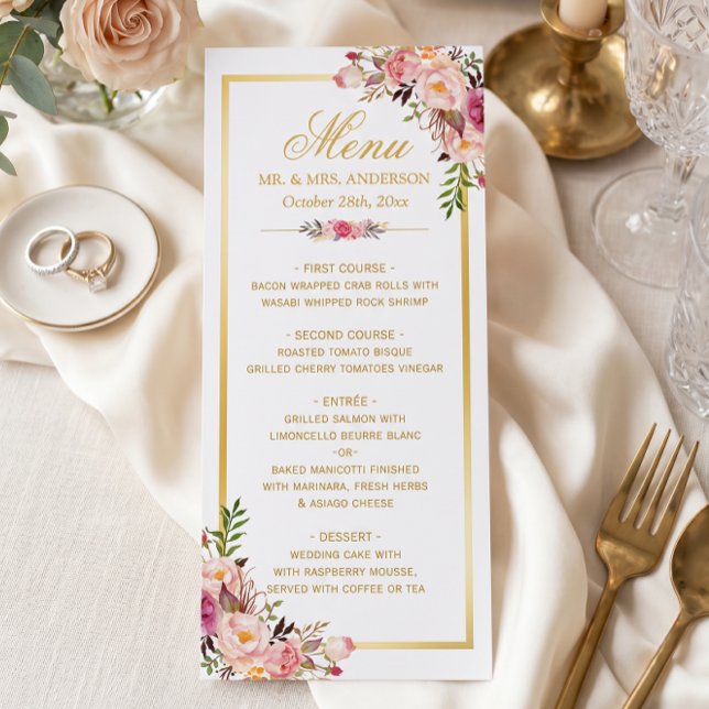Menú de Boda Elegante Chic Marco Dorado Floral (Subido por el creador)