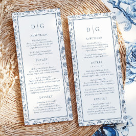 Menú de Boda Elegante Chinoiserie Azul