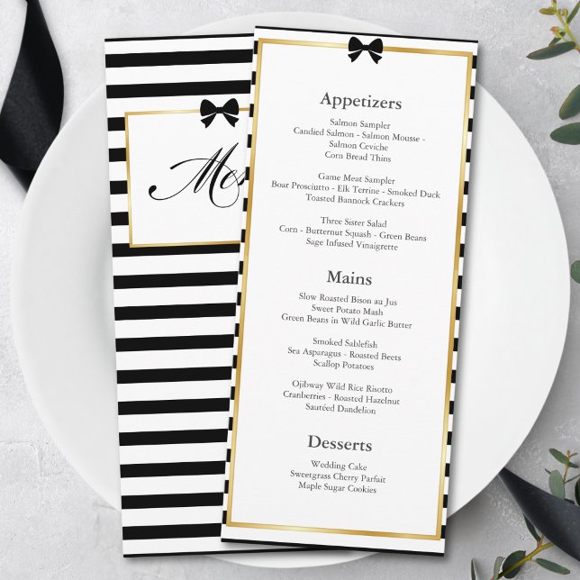 Menú de Boda Elegante con Rayas Negras y Blancas y (Subido por el creador)