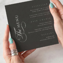 Menú de Boda Elegante Cuadrado Negro Caligrafía