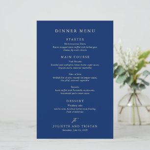 Menú de boda elegante de color azul marino y crema