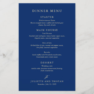 Menú de boda elegante de navy y crema clásico