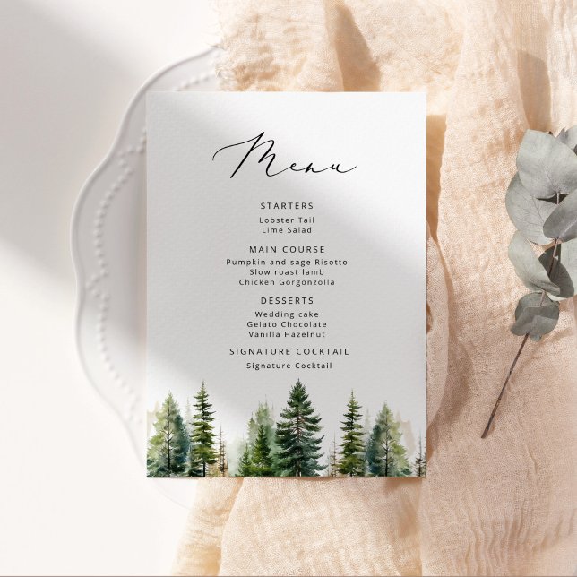 Menú de boda elegante de pino minimalista (Subido por el creador)