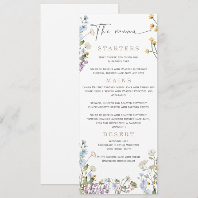 Menú de Boda Elegante de Wilflower (Anverso / Reverso)