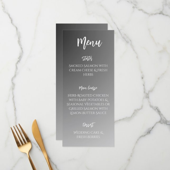 Menú de Boda Elegante en Blanco y Negro (Anverso/Reverso In Situ)