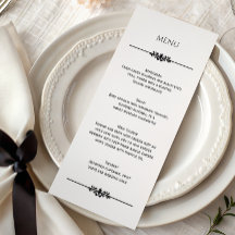 Menú de boda elegante en blanco y negro simple
