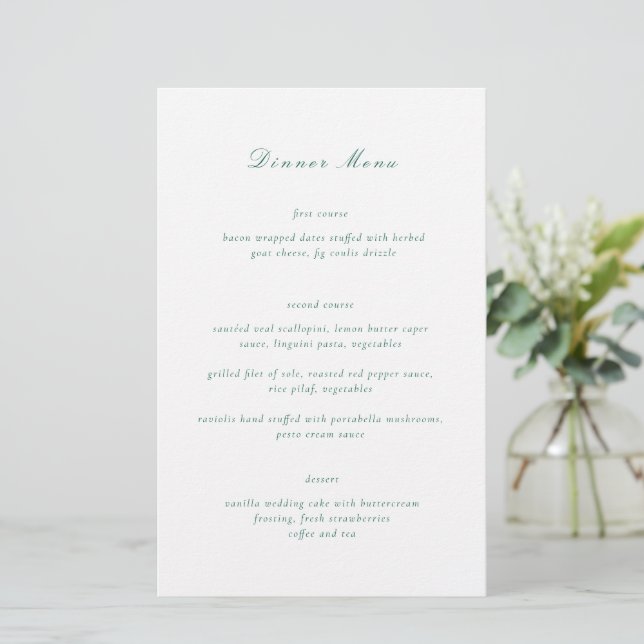 Menú de boda elegante esmeralda limpio (Anverso de pie)