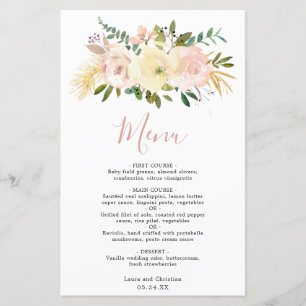 Menú de boda elegante floral rosa rubor