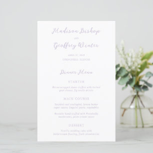 Menú de Boda Elegante Lila Letra Negrita