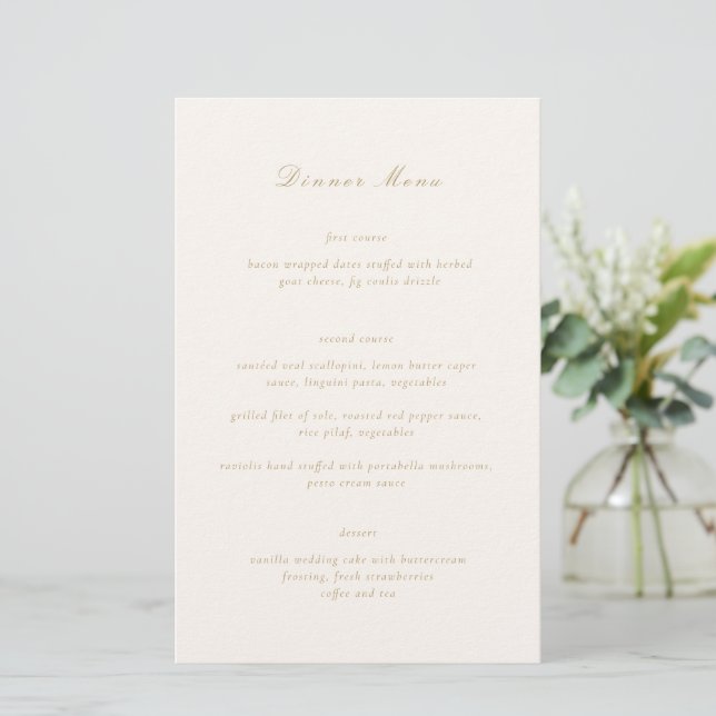 Menú de Boda Elegante Marfil y Dorado (Anverso de pie)