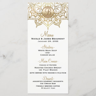 Menú de Boda Elegante Moderno Blanco Mandala Dorad
