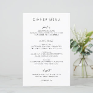 Menú de Boda Elegante Monograma Blanco y Negro