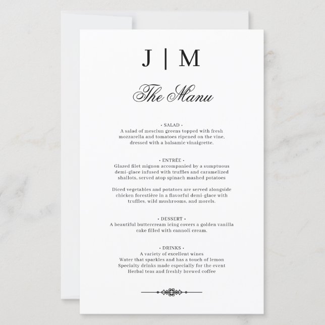 Menú de Boda Elegante Monograma Clásico (Anverso)