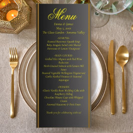 Menú de Boda Elegante Negro y Dorado